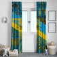 Rwanda Independence Day Window Curtain Tribal Geometric Pattern - National Coat Of Arms And Sunburst