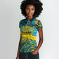 Rwanda Independence Day Women Polo Shirt Tribal Geometric Pattern - National Coat Of Arms And Sunburst