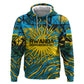 Rwanda Independence Day Zip Hoodie Tribal Geometric Pattern - National Coat Of Arms And Sunburst