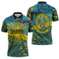 Rwanda Independence Day Zipper Polo Shirt Tribal Geometric Pattern - National Coat Of Arms And Sunburst
