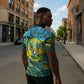 Rwanda Independence Day Zipper Polo Shirt Tribal Geometric Pattern - National Coat Of Arms And Sunburst