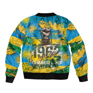 Rwanda Independence Day Bomber Jacket Distressed Grunge Flag Design - Broken Chains And 1962 Graphic