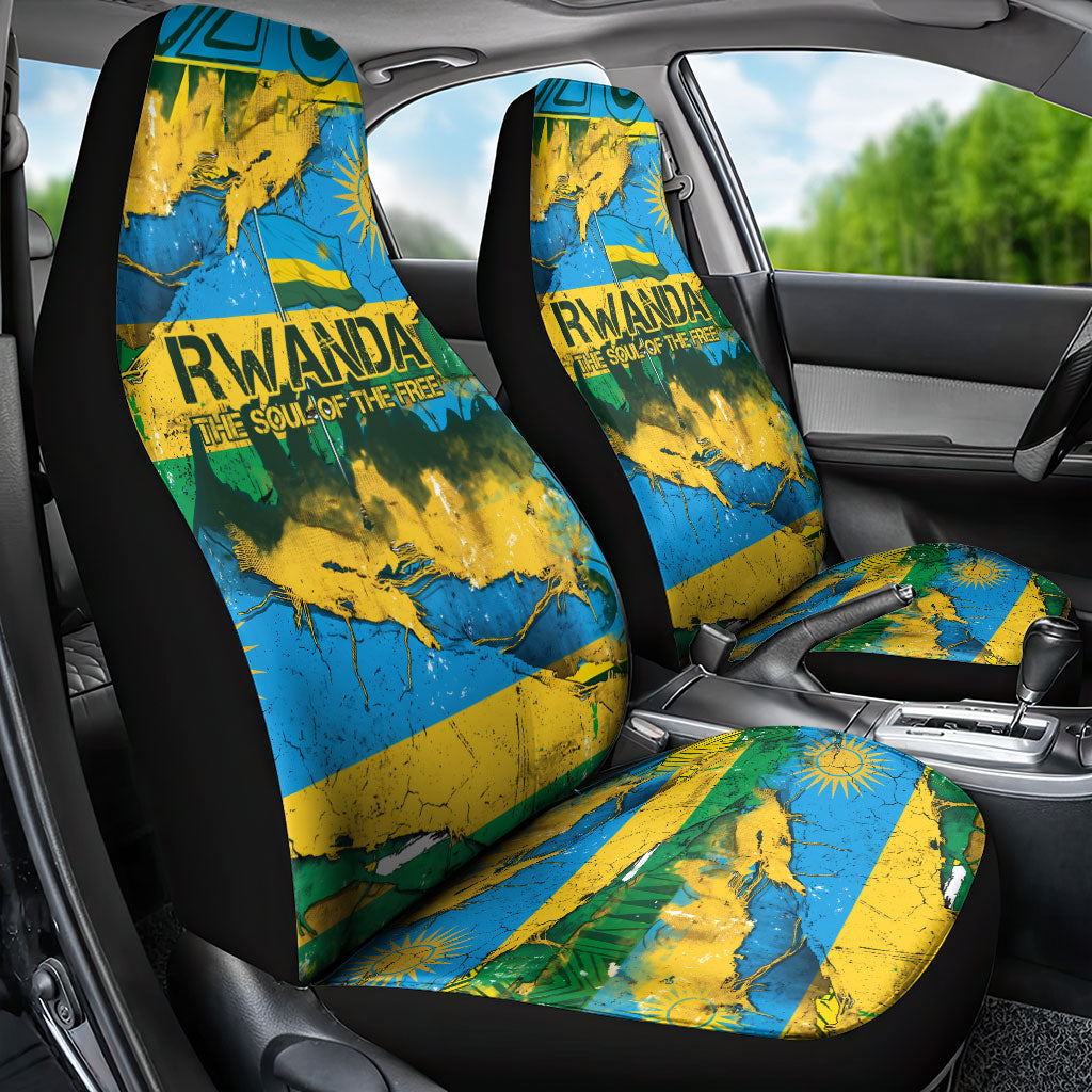 Rwanda Independence Day Car Seat Cover Distressed Grunge Flag Design - Broken Chains And 1962 Graphic