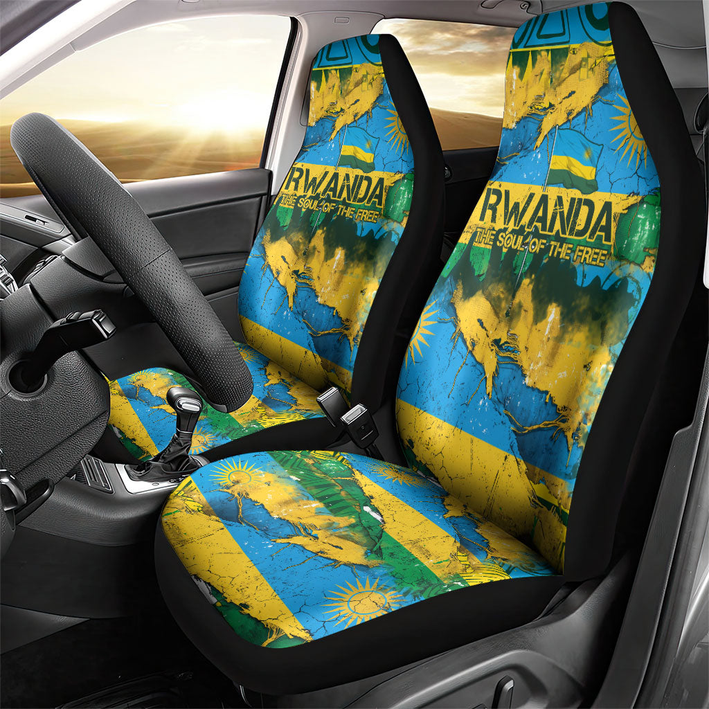 Rwanda Independence Day Car Seat Cover Distressed Grunge Flag Design - Broken Chains And 1962 Graphic