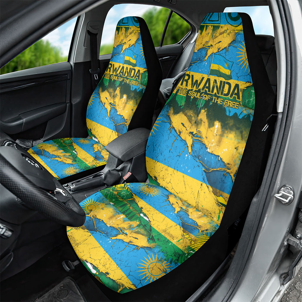 Rwanda Independence Day Car Seat Cover Distressed Grunge Flag Design - Broken Chains And 1962 Graphic