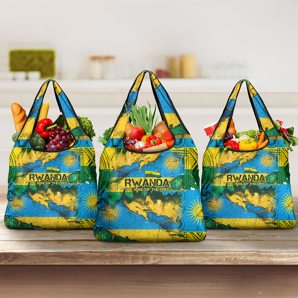 Bag Rwanda Log Rwanda Independence Day Grocery Bag Distressed Grunge Flag Design ...