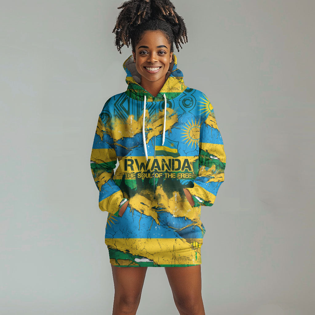 Rwanda Independence Day Hoodie Dress Distressed Grunge Flag Design - Broken Chains And 1962 Graphic