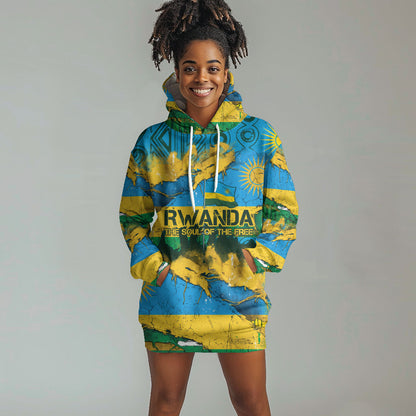 Rwanda Independence Day Hoodie Dress Distressed Grunge Flag Design - Broken Chains And 1962 Graphic