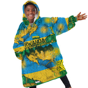 Rwanda Independence Day Kid Wearable Blanket Hoodie Distressed Grunge Flag Design - Broken Chains And 1962 Graphic