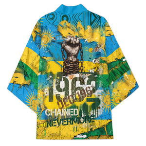 Rwanda Independence Day Kimono Distressed Grunge Flag Design - Broken Chains And 1962 Graphic