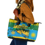 Rwanda Independence Day Leather Tote Bag Distressed Grunge Flag Design - Broken Chains And 1962 Graphic