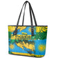 Rwanda Independence Day Leather Tote Bag Distressed Grunge Flag Design - Broken Chains And 1962 Graphic