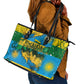 Rwanda Independence Day Leather Tote Bag Distressed Grunge Flag Design - Broken Chains And 1962 Graphic