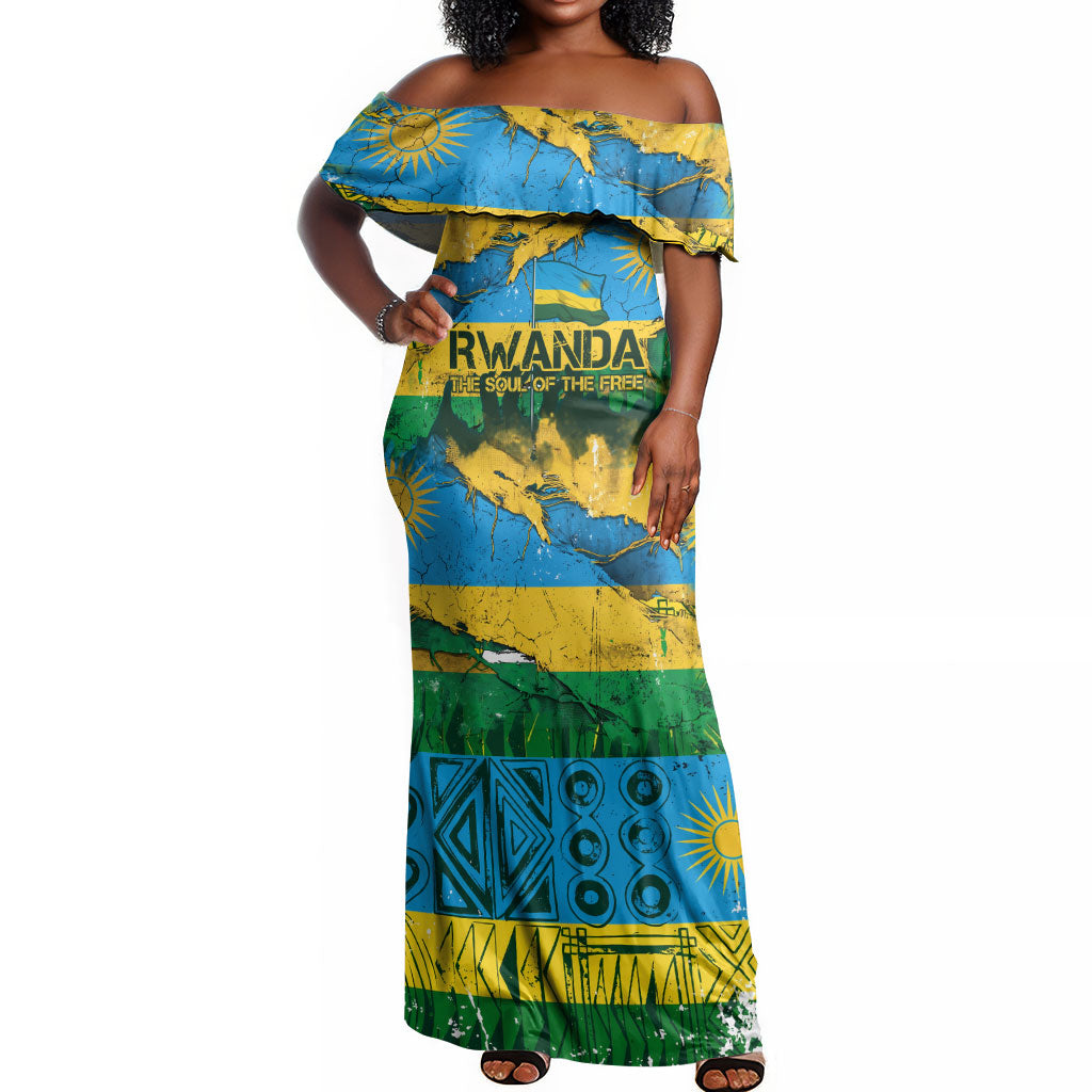 Rwanda Independence Day Off Shoulder Maxi Dress Distressed Grunge Flag ...