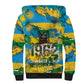 Rwanda Independence Day Sherpa Hoodie Distressed Grunge Flag Design - Broken Chains And 1962 Graphic