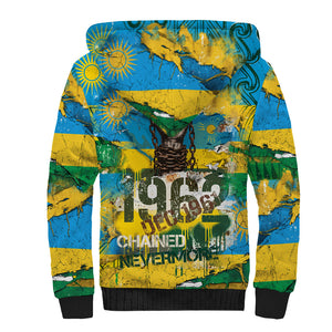 Rwanda Independence Day Sherpa Hoodie Distressed Grunge Flag Design - Broken Chains And 1962 Graphic