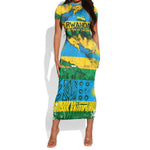 Rwanda Independence Day Short Sleeve Bodycon Dress Distressed Grunge Flag Design - Broken Chains And 1962 Graphic