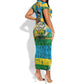 Rwanda Independence Day Short Sleeve Bodycon Dress Distressed Grunge Flag Design - Broken Chains And 1962 Graphic