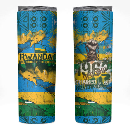 Rwanda Independence Day Skinny Tumbler Distressed Grunge Flag Design - Broken Chains And 1962 Graphic