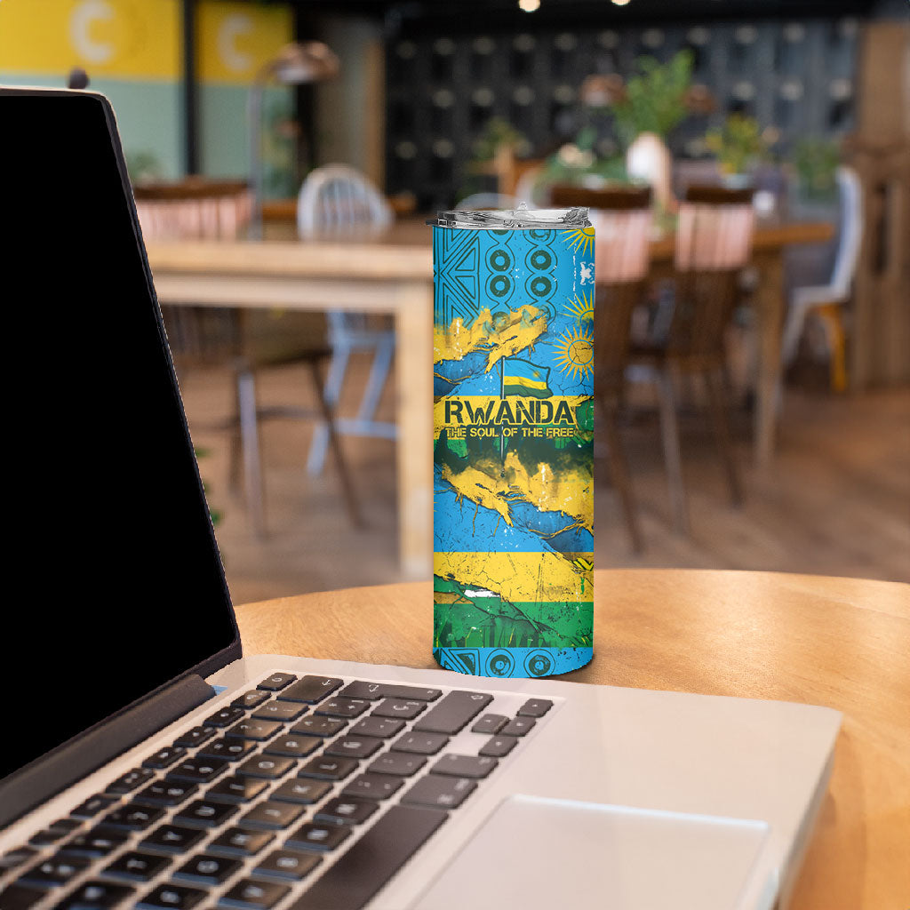 Rwanda Independence Day Skinny Tumbler Distressed Grunge Flag Design - Broken Chains And 1962 Graphic