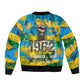 Rwanda Independence Day Sleeve Zip Bomber Jacket Distressed Grunge Flag Design - Broken Chains And 1962 Graphic