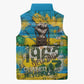 Rwanda Independence Day Sleeveless Puffer Jacket Distressed Grunge Flag Design - Broken Chains And 1962 Graphic