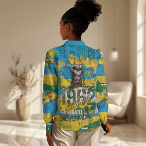 Rwanda Independence Day Women Casual Shirt Distressed Grunge Flag Design - Broken Chains And 1962 Graphic