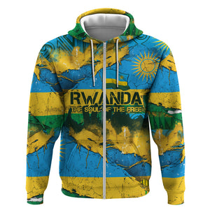 Rwanda Independence Day Zip Hoodie Distressed Grunge Flag Design - Broken Chains And 1962 Graphic