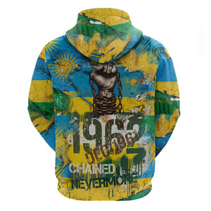 Rwanda Independence Day Zip Hoodie Distressed Grunge Flag Design - Broken Chains And 1962 Graphic