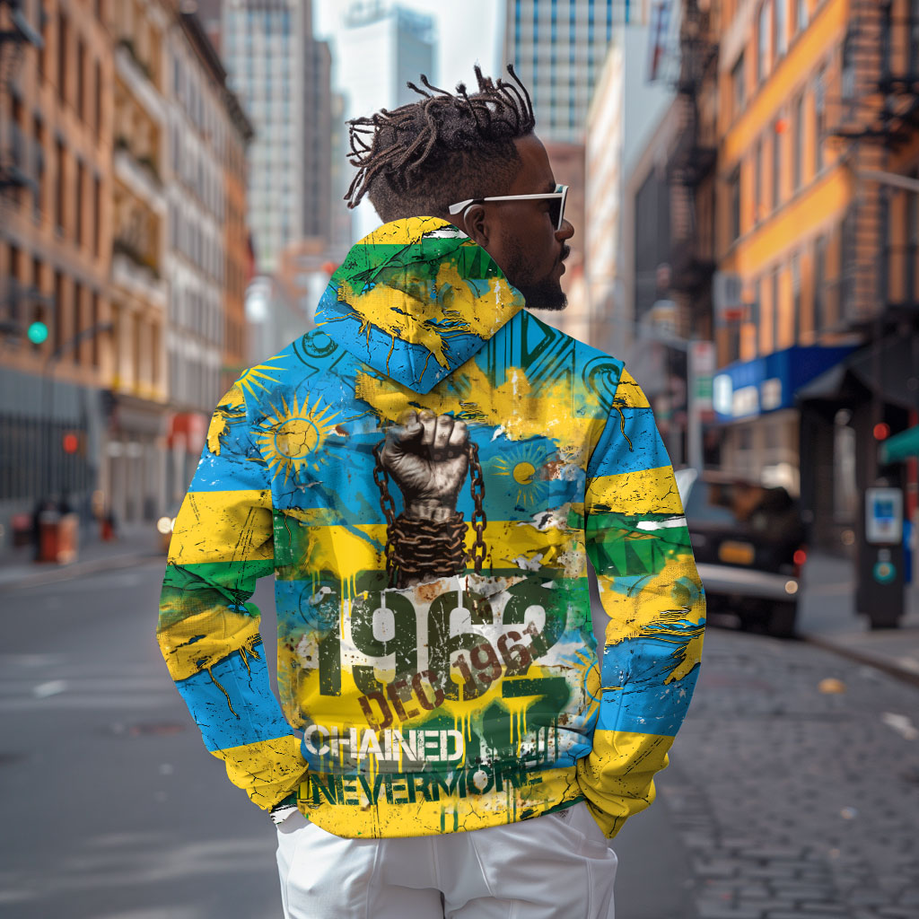 Rwanda Independence Day Zip Hoodie Distressed Grunge Flag Design - Broken Chains And 1962 Graphic