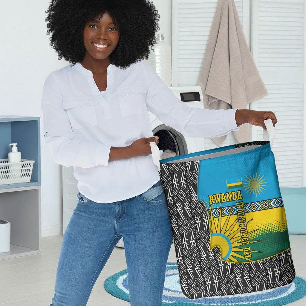 Rwanda Independence Day Unite Paix Progres Laundry Basket African Geometric Pattern - Power Fist And Coffee Branch Art