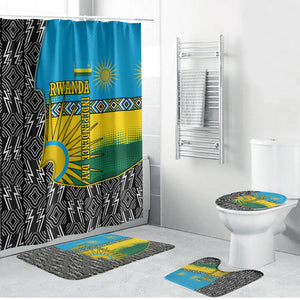 Rwanda Independence Day Unite Paix Progres Bathroom Set African Geometric Pattern - Power Fist And Coffee Branch Art