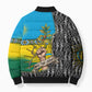 Rwanda Independence Day Unite Paix Progres Bomber Puffer Jacket African Geometric Pattern - Power Fist And Coffee Branch Art