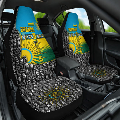 Rwanda Independence Day Unite Paix Progres Car Seat Cover African Geometric Pattern - Power Fist And Coffee Branch Art
