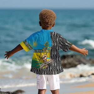 Rwanda Independence Day Unite Paix Progres Kid Hawaiian Shirt African Geometric Pattern - Power Fist And Coffee Branch Art