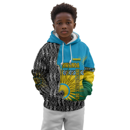 Rwanda Independence Day Unite Paix Progres Kid Hoodie African Geometric Pattern - Power Fist And Coffee Branch Art