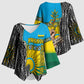 Rwanda Independence Day Unite Paix Progres Kimono Sleeve Blouse African Geometric Pattern - Power Fist And Coffee Branch Art