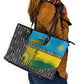Rwanda Independence Day Unite Paix Progres Leather Tote Bag African Geometric Pattern - Power Fist And Coffee Branch Art