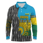 Rwanda Independence Day Unite Paix Progres Long Sleeve Polo Shirt African Geometric Pattern - Power Fist And Coffee Branch Art