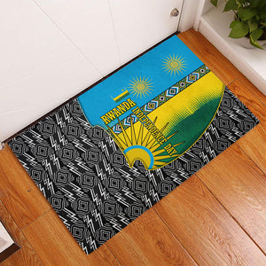 Rwanda Independence Day Unite Paix Progres Rubber Doormat African Geometric Pattern - Power Fist And Coffee Branch Art