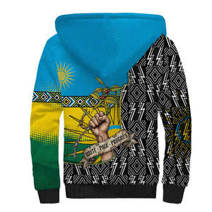 Rwanda Independence Day Unite Paix Progres Sherpa Hoodie African Geometric Pattern - Power Fist And Coffee Branch Art