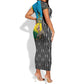 Rwanda Independence Day Unite Paix Progres Short Sleeve Bodycon Dress African Geometric Pattern - Power Fist And Coffee Branch Art