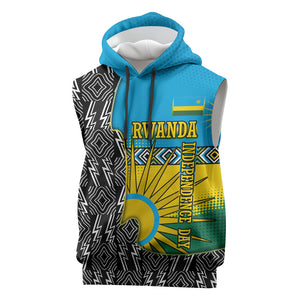 Rwanda Independence Day Unite Paix Progres Sleeveless Hoodie African Geometric Pattern - Power Fist And Coffee Branch Art