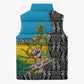Rwanda Independence Day Unite Paix Progres Sleeveless Puffer Jacket African Geometric Pattern - Power Fist And Coffee Branch Art