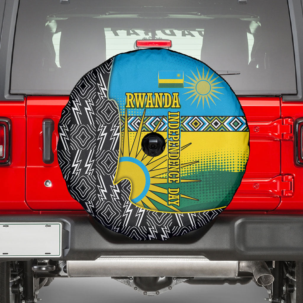 Rwanda Independence Day Unite Paix Progres Spare Tire Cover African Geometric Pattern - Power Fist And Coffee Branch Art