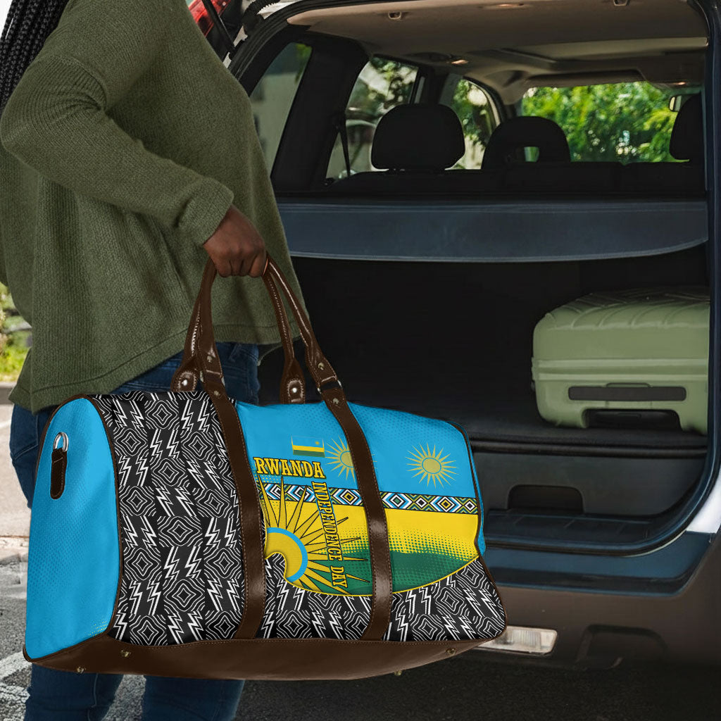 Rwanda Independence Day Unite Paix Progres Travel Bag African Geometric Pattern - Power Fist And Coffee Branch Art