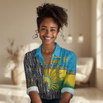 Rwanda Independence Day Unite Paix Progres Women Casual Shirt African Geometric Pattern - Power Fist And Coffee Branch Art