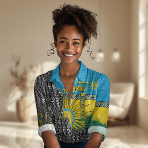 Rwanda Independence Day Unite Paix Progres Women Casual Shirt African Geometric Pattern - Power Fist And Coffee Branch Art