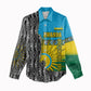 Rwanda Independence Day Unite Paix Progres Women Casual Shirt African Geometric Pattern - Power Fist And Coffee Branch Art