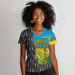 Rwanda Independence Day Unite Paix Progres Women V-Neck T-Shirt African Geometric Pattern - Power Fist And Coffee Branch Art
